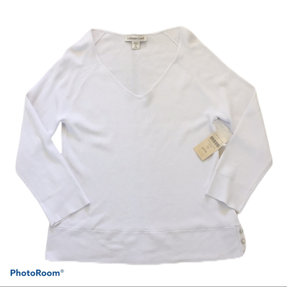 XS Coldwater Creek NWT White Sweetheart V-Neck